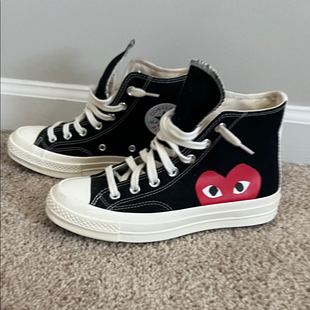 New Converse x Garçons Black Sneakers with Red Heart